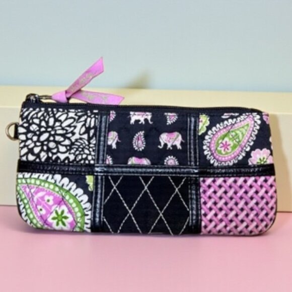 Vera Bradley Black and Pink elephant mixed Patterned Wallet - Picture 1 of 5